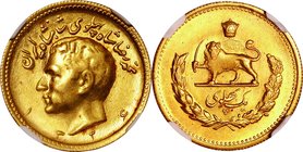 Iran; Lion holding Sword Gold 1 Pahlavi. 1947. NGC MS64. AU. 8.14g. 0.9. 22.50mm. KM1150