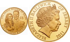 Jersey; Prince William Royal Wedding Gold Proof 5 Pounds. 2011. . Proof. 39.94g. 0.917. 38.61mm. w/o Box w/ Cert