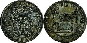 Mexico; Pillar Dollar Silver 4 Reales. 1749. . VF. 13.54g. 0.917. . KM95 toned