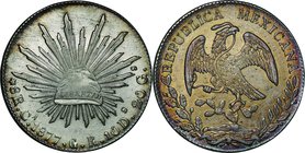 Mexico; Radiant Cap Silver 8 Reales. 1877. . EF. 27.07g. 0.903. 39.00mm. KM377.2 toned