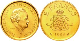 Monaco; Rainier III Gold Piedfort Proof 2 Francs Essai. 1982. PCGS SP67. Piedfort Proof. 30.90g. 0.9. 26.50mm.