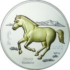 Mongolia; Year of The Horse 5oz Silver Proof 2500 Tugrik Partial Gilt. 2002. . Proof. 155.67g. 0.999. 65.00mm. w/o Cert