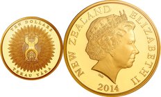 New Zealand; Maori art Papatuanuku and Ranginui Gold Proof 10 Dollars. 2014. . Proof. 31.10g. 0.9999. 38.74mm.