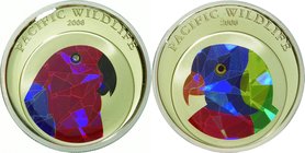 Republic of Palau; Colourful Birds of Palau Prism Colorized 5 Dollars Silver 3-Coin Proof Set. 2006. . Proof. 25.00g. 0.925. 38.61mm. KM186-188