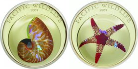 Republic of Palau; Pacific Wildlife Prism Colorized Silver 5 Dollars 3-Coin Proof Set. 2007. . Proof. 25.00g. 0.925. 38.61mm.