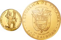Republic of Panama; 500th Anniversary-Birth of Simon Bolivar Gold Proof 500 Balboas. 1975. . Proof. 41.70g. 0.9. 45.20mm. KM42