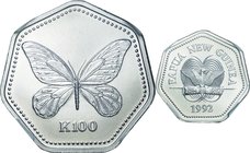 Papua New Guinea; Queen Alexandra Butterfly Septagon Platinum 100 Kina. 1992. NGC MS69. FDC. 9.57g. 0.995. 27.00mm. KM29a