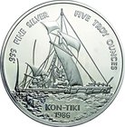 Samoa; Kon-Tiki 5oz Silver Proof 25 Tara. 1986. . Proof. . . . KM62