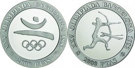 Spain; Barcelona OlympicⅠSilver 2000 Pesetas 2-Coin Proof Set. 1990. . Proof. 27.00g. 0.925. 40.00mm. KM859/861