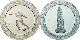 Spain; Barcelona Olympic II Silver 2000 Pesetas 2-Coin Proof Set. 1990. . Proof. 27.00g. 0.925. 40.00mm. KM862/863