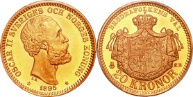 Sweden; Oscar II Gold 20 Krones. 1895. PCGS MS66. FDC. 8.96g. 0.9. 23.00mm. KM748