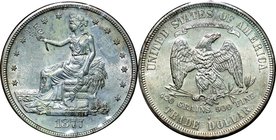 United States; Seated Liberty Silver Trade Dollar. 1877. . AU. 27.22g. 0.9. 38.10mm. KM108