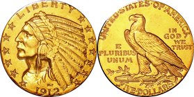 United States; Indian Head Gold 5 Dollars. 1912. . AU. 8.35g. 0.9. 21.60mm. KM129