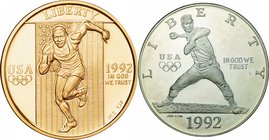 United States; Barcelona Olympics Commemorative Gold Silver and Copper-Nickel 3-Coin Proof Set. 1992. . Proof. . . .