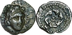 Ancient Coin-Greek; Caria Isel of Rhodes Helios and Rose Silver Drachm. 14. . VG-F. 3.68g. . .