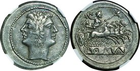 Ancient Coin-Roman Republic; Jupiter-Victory Quadrigatus Silver 2 Dorachm. 225. NGC XF. EF. 6.31g. . .