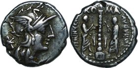 Ancient Coin-Roman Republic; Ti.Minucius C.f.Augurinus Silver Denarius. 134. NGC VF. VF. . . .