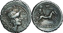 Ancient Coin-Roman Republic; Malleolus Silver Denarius. 118. NGC VF. F-VF. . . .