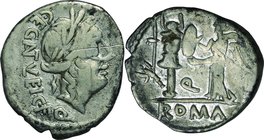 Ancient Coin-Roman Republic; L.Post.Albinus Silver Denarius. 131. NGC F. F. . . .