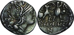 Ancient Coin-Roman Republic; Roma/Two warriors fighting Silver Denarius. 100. NGC VF. VF. . . . toned