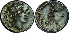 Ancient Coin-Roman Republic; Apolo/Minerva Silver Denarius. 89. . VF-EF. . . .