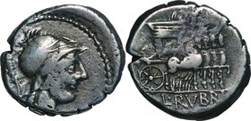 Ancient Coin-Roman Republic; L.Rub.Dossenus Silver Denarius. 87. NGC F. F. . . .