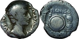 Ancient Coin-Roman Empire; First Roman Emperor Augustus/Eagle Silver Denalius. 14. . F. 3.62g. . .