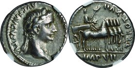 Ancient Coin-Roman Empire; Tiberius Silver Denarius. 14. NGC Ch VF. VF. 3.79g. . .