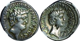 Ancient Coin-Roman Empire; Marc Antony and Octavian Silver Denarius. 41. NGC VF. VF. 3.92g. . .
