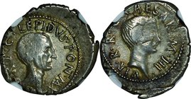 Ancient Coin-Roman Empire; Lepidus and Octavian Silver Denarius. 42. NGC XF. VF-EF. 3.92g. . .