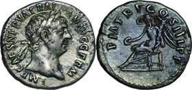 Ancient Coin-Roman Empire; Trajanus Silver Denarius. 98. NGC Ch VF. VF. . . .
