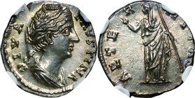 Ancient Coin-Roman Empire; Faustina Sr Silver Denarius. . NGC Ch MS. AU. 3.32g. . .
