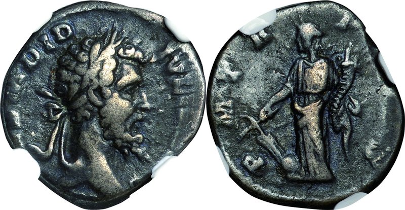 Ancient Coin-Roman Empire; Didius Julianus Silver Denarius. 193. NGC Ch F. F. 2....