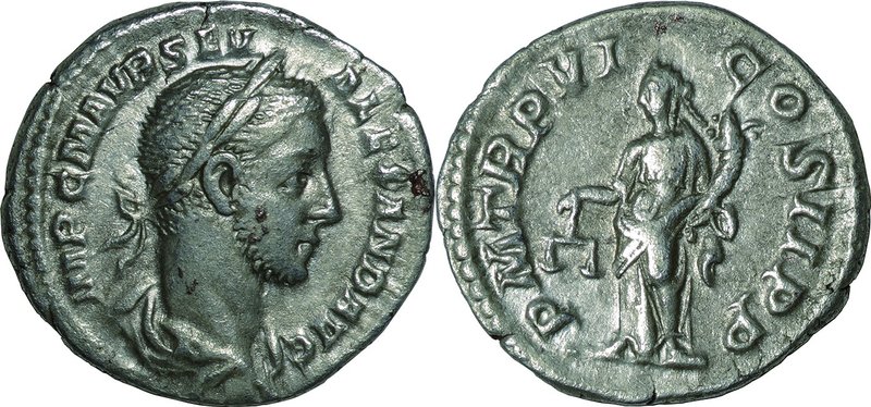 Ancient Coin-Roman Empire; Sev.Alexander Silver Denarius. 222. NGC XF. VF-EF. . ...