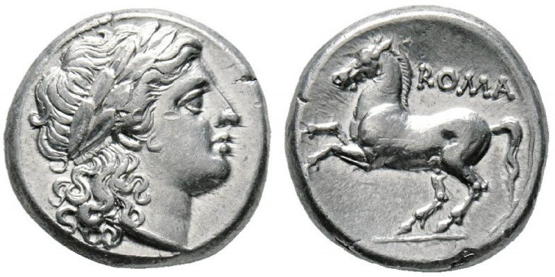 Didrachme, Rome, 234-231 avant JC, AG 6.71 g. Avers : Tête laurée d'Apollon à dr...