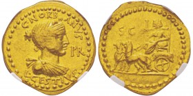 L. Cestius et C. Norbanus 43 avant J.C. Aureus, Rome, 43 avant JC, AU 7.97 g. Avers : C NORB - ANVS L CESTIVS Buste féminin drapé à droite, la tête ce...