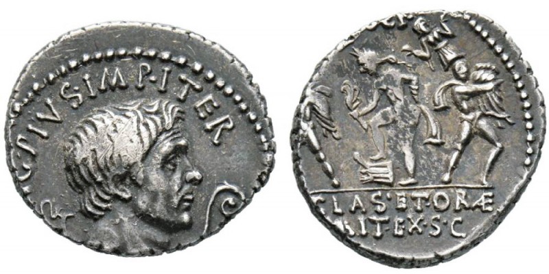 Sextus Pompeius 43-36 avant J.-C. Denarius, Sicile 42-40 avant J.-C., AG 3.78 g....