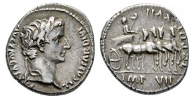 Tiberius 14-37 après J.-C. Denarius, Gaule, Lugdunum, (Lyon), 15-16 après J.-C., AG 3.72 g. Avers: TI CAESAR DIVI AVG F AVGVSTVS Tête laurée à droite....