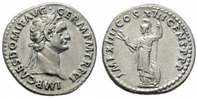 Domitianus 81-96 Denarius, Rome, 87, AG 3.47 g. Avers : IMP CAES DOMIT AVG GERM P M TR P VI Tête laurée à droite. Revers : IMP XIIII COS XIII CENS P P...