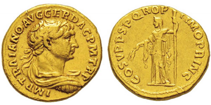 Traianus 98-117 Aureus, Rome, 103-111, AU 7.12 g. Avers : IMP TRAIANO AVG GER DA...