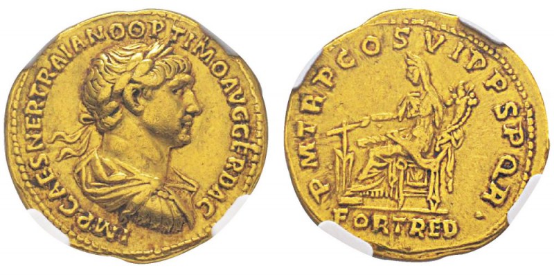 Traianus 98-117 Aureus, Rome, 112-117, AU 7.25 g. Avers : IMP CAES NER TRAIANO O...