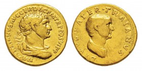 Traianus 98-117 Aureus, Rome, 115, AU 7.17 g. Avers : IMP TRAIANVS AVG GER DAC P M TR P COS VI P P Buste lauré, drapé et cuirassé de Traianus à droite...
