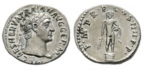 Traianus 98-117 Denarius, Rome, 100, AG 3.37 g. Avers : IMP CAES NERVA TRAIAN AVG GERM Tête laurée à droite. Revers : P M TR P COS IIII P P Hercule nu...