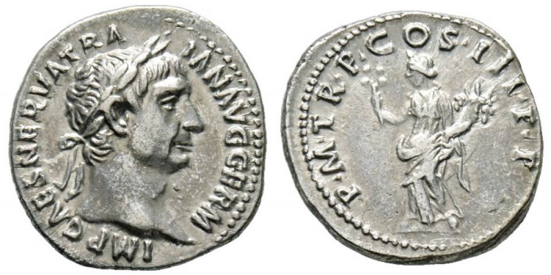 Traianus 98-117 Denarius, Rome, 100, AG 3.43 g. Avers : IMP CAES NERVA TRAIAN AV...