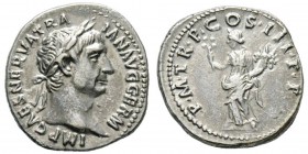 Traianus 98-117 Denarius, Rome, 100, AG 3.43 g. Avers : IMP CAES NERVA TRAIAN AVG GERM Tête laurée à droite. Revers : P M TR P COS III P P Pax drapée ...