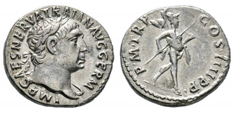 Traianus 98-117 Denarius, Rome, 101-102, AG 3.54 g. Avers : IMP CAES NERVA TRAIA...