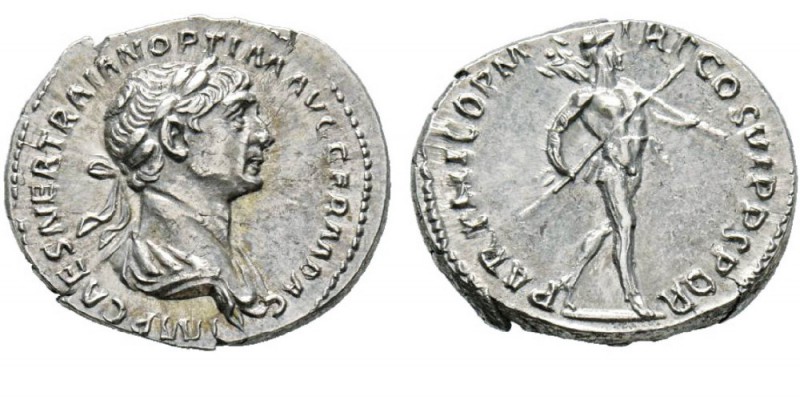 Traianus 98-117 Denarius, Rome, 114-117, AG 3.42 g. Avers : IMP CAES NER TRAIAN ...