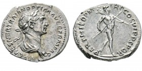 Traianus 98-117 Denarius, Rome, 114-117, AG 3.42 g. Avers : IMP CAES NER TRAIAN OPTIM AVG GERM DAC Buste lauré et drapé à droite. Revers : PARTHICO P ...
