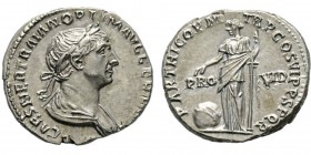 Traianus 98-117 Denarius, Rome, 114-117, AG 3.60 g. Avers : IMP CAES NER TRAIAN OPTIM AVG GERM DAC Buste lauré et drapé à droite. Revers : PARTHICO P ...