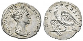 Traianus 98-117 pour Marciana Denarius pour Marciana, sœur de Trajan, Rome, AG 3.23 g. Avers : DIVA AVGVSTA MARCIANA Buste diadémé et drapé de Marcian...